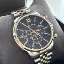Classic Bulova Mens Chronograph Two Tone Stainless Steel Bracelet Watch 98a274