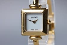 [Near MINT] GUCCI 1900L 19mm Gold White Dial Square Qz Women's Watch From JAPAN