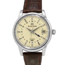 Grand Seiko SBGM221 GMT Automatic Cream Dial Leather Strap Men's Watch