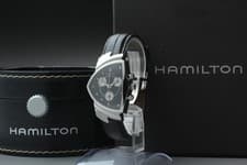 Full Set [N MINT] HAMILTON Ventura 6345 Chronograph Black Dial Qz Men's Watch