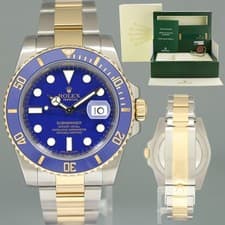 MINT PAPERS Rolex Submariner 116613LB Two Tone 40mm Yellow Gold Blue Smurf Watch