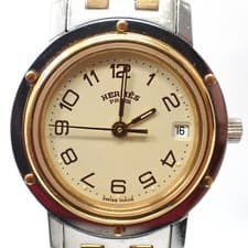 Hermes Watch Quartz Clipper Gold Dial Used