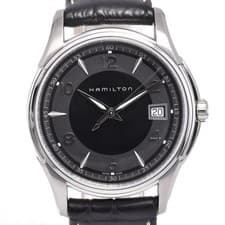 Hamilton Jazzmaster Gent Quartz Men's Watch SS Leather Black Date Good Cond From