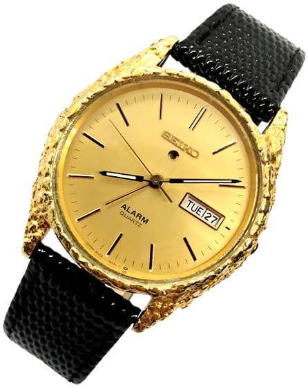 Vintage 1984 Men's Seiko Alarm Quartz Gold Nugget Embellished Men's Watch 1980's