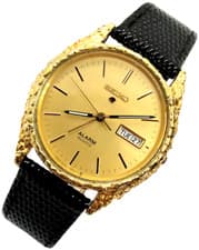 Vintage 1984 Men's Seiko Alarm Quartz Gold Nugget Embellished Men's Watch 1980's