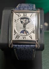 Frederic Constant Carré Moonphase GMT Automatic Watch Silver Dial Used Box