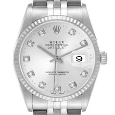 Rolex Datejust Steel White Gold Silver Diamond Dial Mens Watch 16234