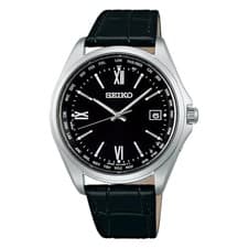 Seiko Selection SBTM297 Titanium Solar Radio World Time Watch Black Dial Leather