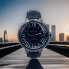 Cartier Ballon Bleu WSB0015 Automatic Mens Watch 42mm Black Leather Strap