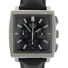 TAG Heuer Monaco Chronograph CS2111 Black 38mm Automatic Men's Watch + B&P