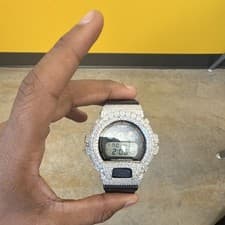 Casio G-Shock Digital Men's Wristwatch  Custom Silver Iced Bezel Water-Resistant