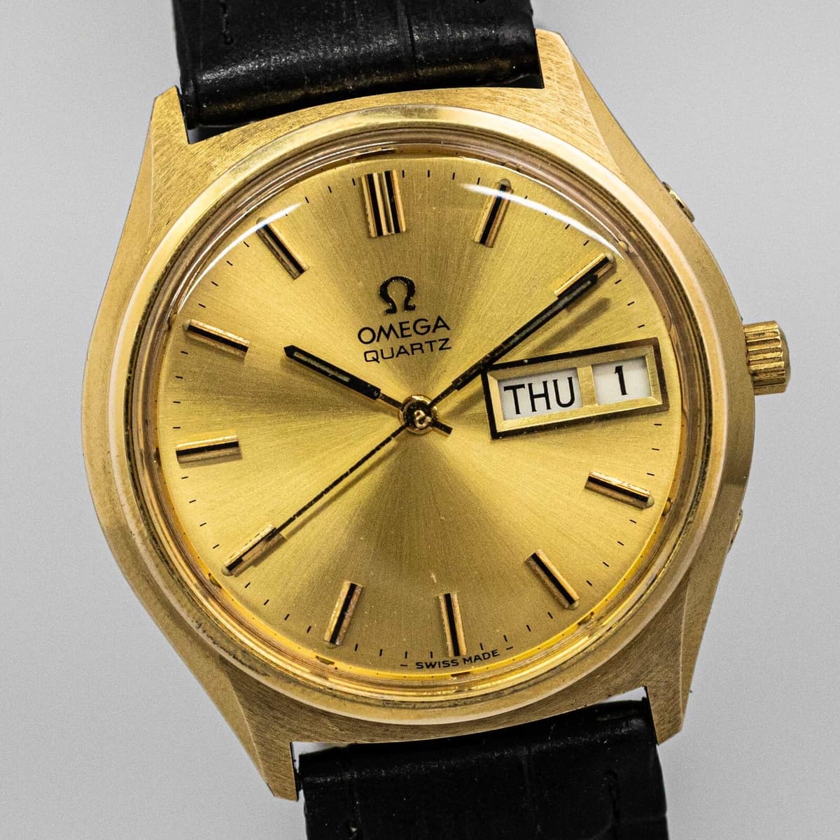 *Working! Need Repair* OMEGA Seamaster Cal.1310 Quartz Push Crown Gold Dial Men