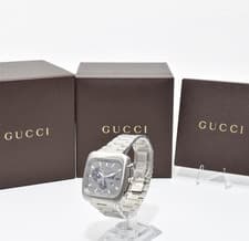 [TOP MINT w/Case] GUCCI 131.2 Chronograph Quartz Square Date Silver Mens Watch
