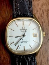 OMEGA Seamaster De Ville Quartz Wristwatch Gold Filled Black Leather Strap