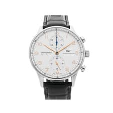 IWC Portuguese Chronograph Steel Auto 41mm Silver Dial Strap Watch IW3714-01
