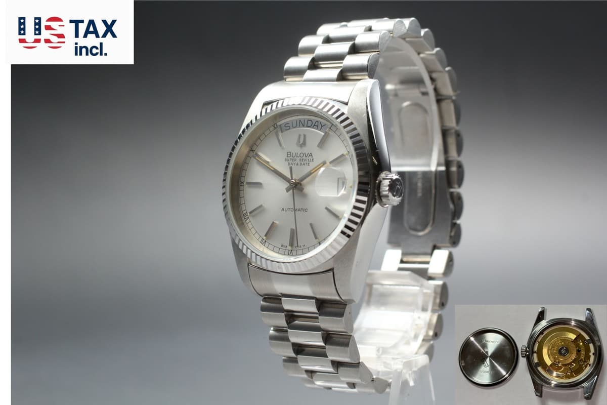 1982 [N MINT] Bulova Super Seville Day Date 4410104 Silver Auto Men Watch JAPAN