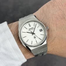 Rare Seiko King Quartz Ref. 5856-8000 Silver Linen Dial Date Vintage Watch Dress