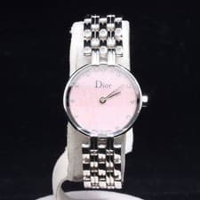Genuine Christian Dior Bagheera Trotter 12P Diamond Pink Shell Quartz Ladies