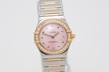 Omega Constellation Ladies Factory Diamond Pink MOP Dial Two Tone 18k Rose Watch
