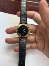 Gucci Watch Gold Plates Black Strap As Is Nice Piece
