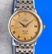 Mens Omega DeVille Prestige 18K Co-Axial Chronometer watch - Gold Dial - 4374.11