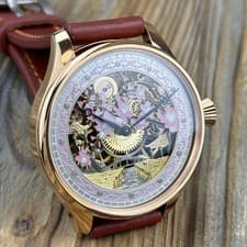 Skeleton Ladies Watch – Swiss Gilded Movement, Engraved Japan Luminiscent Dial