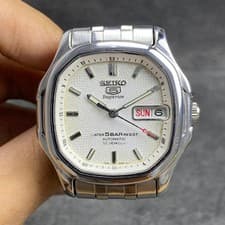Rare SEIKO Superior Day Date Automatic 7S36-5000 White Whirlpool Dial Watch 1990
