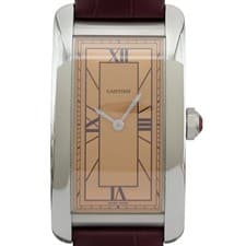 Cartier Tank Americaine LM WGTA0297 Salmon Platinum Mens Automatic Watch #OK094