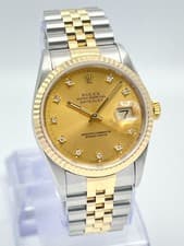 Rolex Datejust 16233 36mm Factory Champagne Diamond Dial Jubilee Fluted Papers