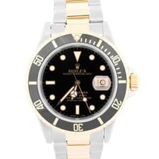 1990 PAPERS Rolex Submariner Date 40mm BLACK 18K Yellow Gold Steel 16613 BOX
