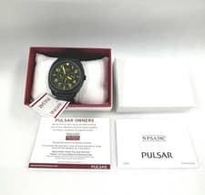 Pulsar Pp6077 Blk Yel Leather Strap Japanese Manual No Quartz Watch