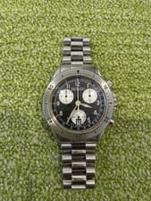 1990's Hamilton 40mm Stainless Steel Swiss Chronograph Black 8802A Watch Vintage