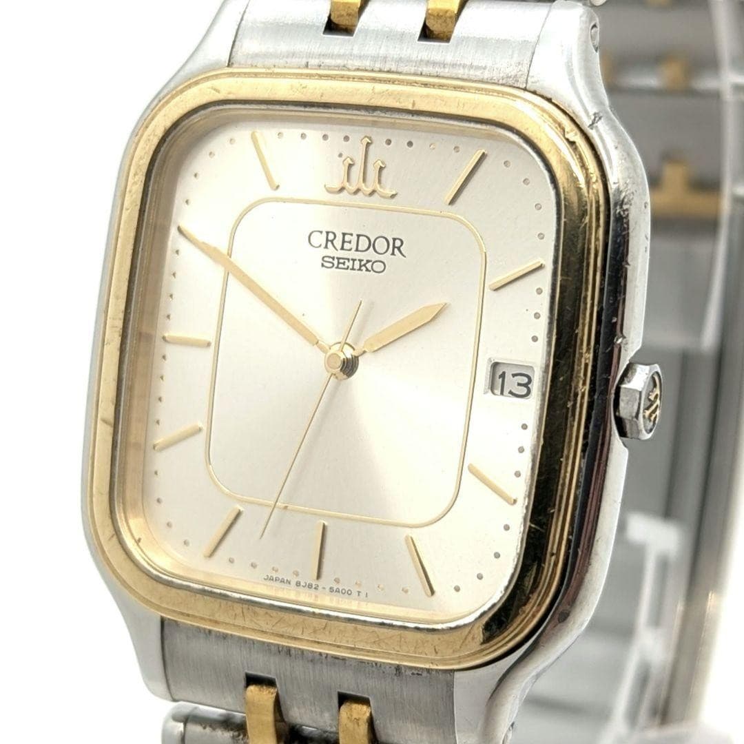 Seiko Credor Quartz Watch 8J82-5A00 Gold Dial Date 29.4mm