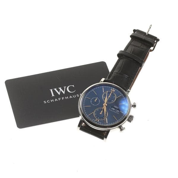 IWC SCHAFFHAUSEN PORTOFINO IW391036 42mm SS Leather Navy Automatic #C239