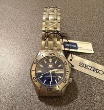SEIKO 5 Sports Automatic Wristwatch Blue Dial Stainless Steel Brand New