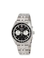 Seiko Chronograph Quartz Automatic Stainless Steel Sport Watch Black Dial Men's