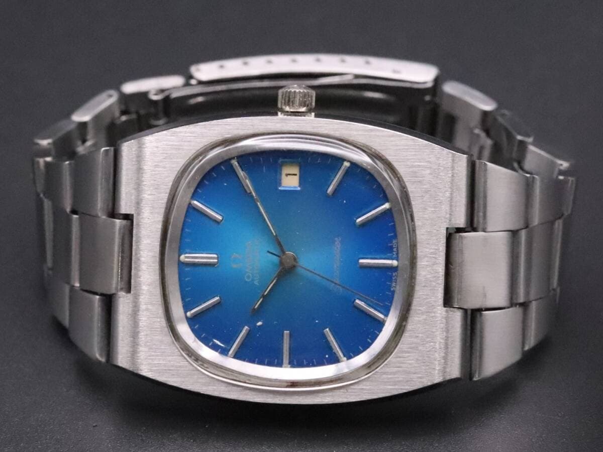 OMEGA Seamaster TV Screen Blue Automatic Date Square Case Men's Original Strap