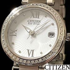 CITIZEN Eco-Drive Women's Diamond Watch White Dial Silver 33mm Luxury Box Tag