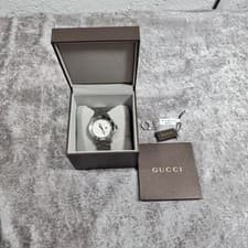 Rare Gucci G Timeless Large Mens Sport Watch White Face Blue Insert Hidden Clasp