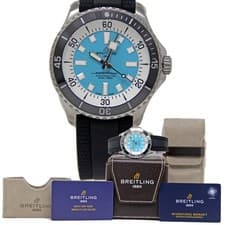 Breitling A17376211L2S1 Superocean 44mm Turquoise Retail$5,700 BOX&PAPER #BR223