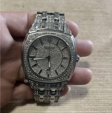 Bulova Men's Luxury Silver Cushion Wristwatch Diamond Dial Stainless Steel
