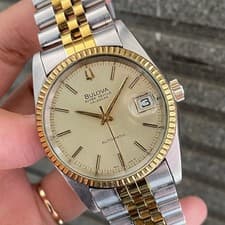 Rare Bulova Super Seville Calender Automatic Gold Dial Two Tone Date Swiss Watch