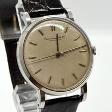 IWC Watch Schaffhausen Silver Beige Dial Manual Winding Leather Unisex Auth Rare