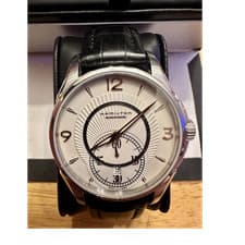 Hamilton Jazzmaster Swiss Auto 42mm Silver Dial Date Black Leather Watch Box