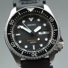 Seiko 7C43-6010 Day Date Stainless Steel 1992 Black Quartz Mens Watch Authentic