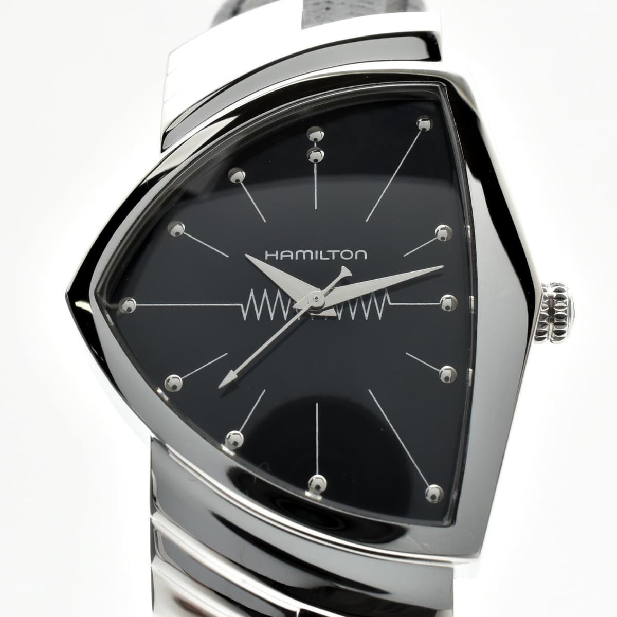 HAMILTON Ventura H244110 Quartz Men's Watch Vintage 32mm Black Dial Leather Belt