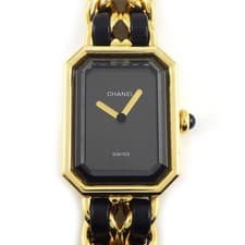 CHANEL Watch Premiere M H0001 Octagonal Black Dial Gold-plated Metal Leather QZ