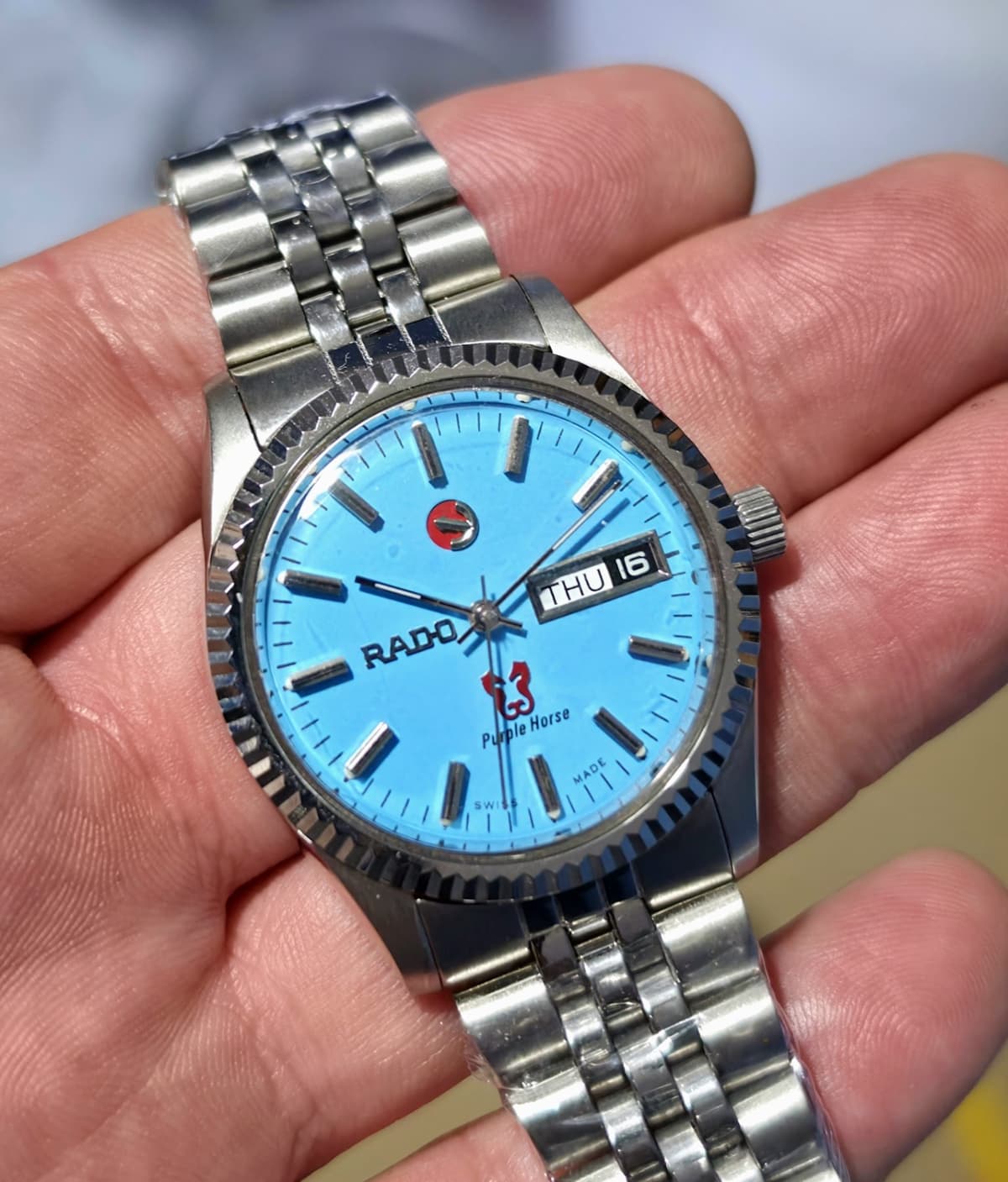 Vintage Rado Purple Horse Tiffany-Blue Swiss-Made Original Movement 2728 Fluted