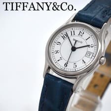 Tiffany Watch White Classic Ladies Blue Date TIFFANY,18038
