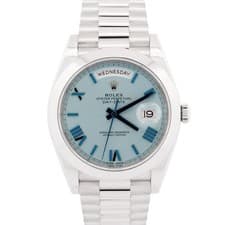 PAPERS Rolex Day-Date President 40mm Platinum BLUE QUADRANT Glacier 228206 BOX